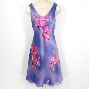 Jones New York 100% Soft Silk Dress & Scarf Sz 8(M) Chiffon Floral Fairy Whimsy